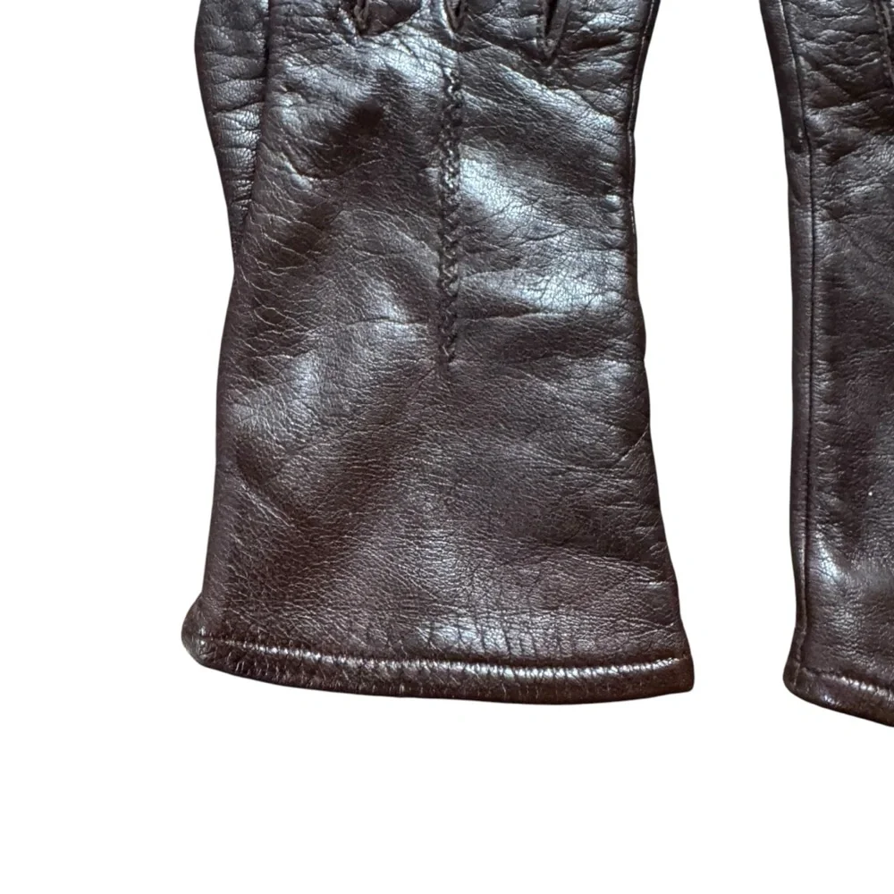 *Women’s Vintage Fownes Size 7.5 Brown Leather Gloves w Polyester Lining